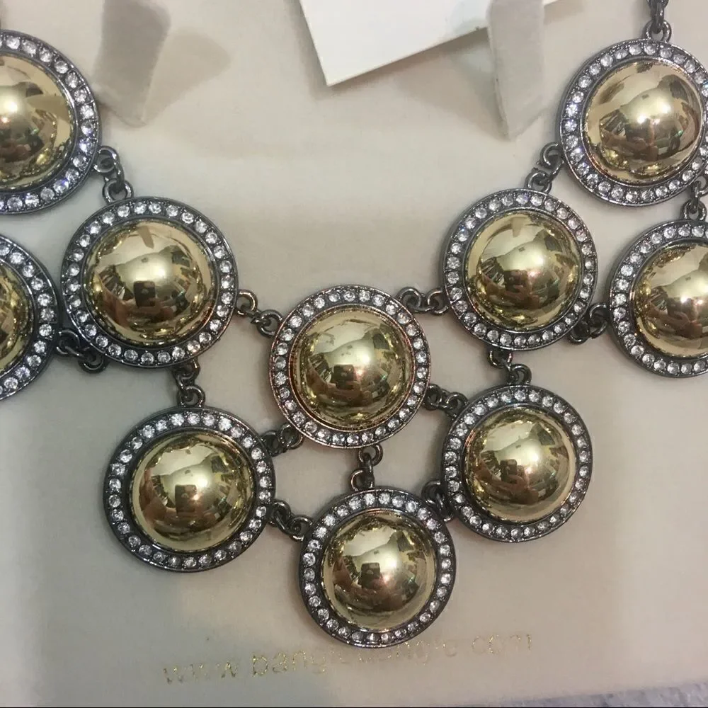 Amrita Singh Gold Gunmetal Crystal Bib Necklace